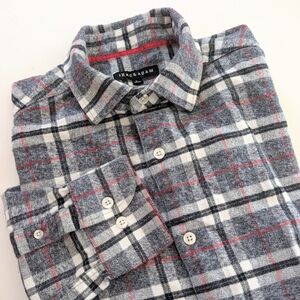Izac&Adam Men's Red and Gray Plaid 100% Cotton Button Down Shirt ~ Size Large